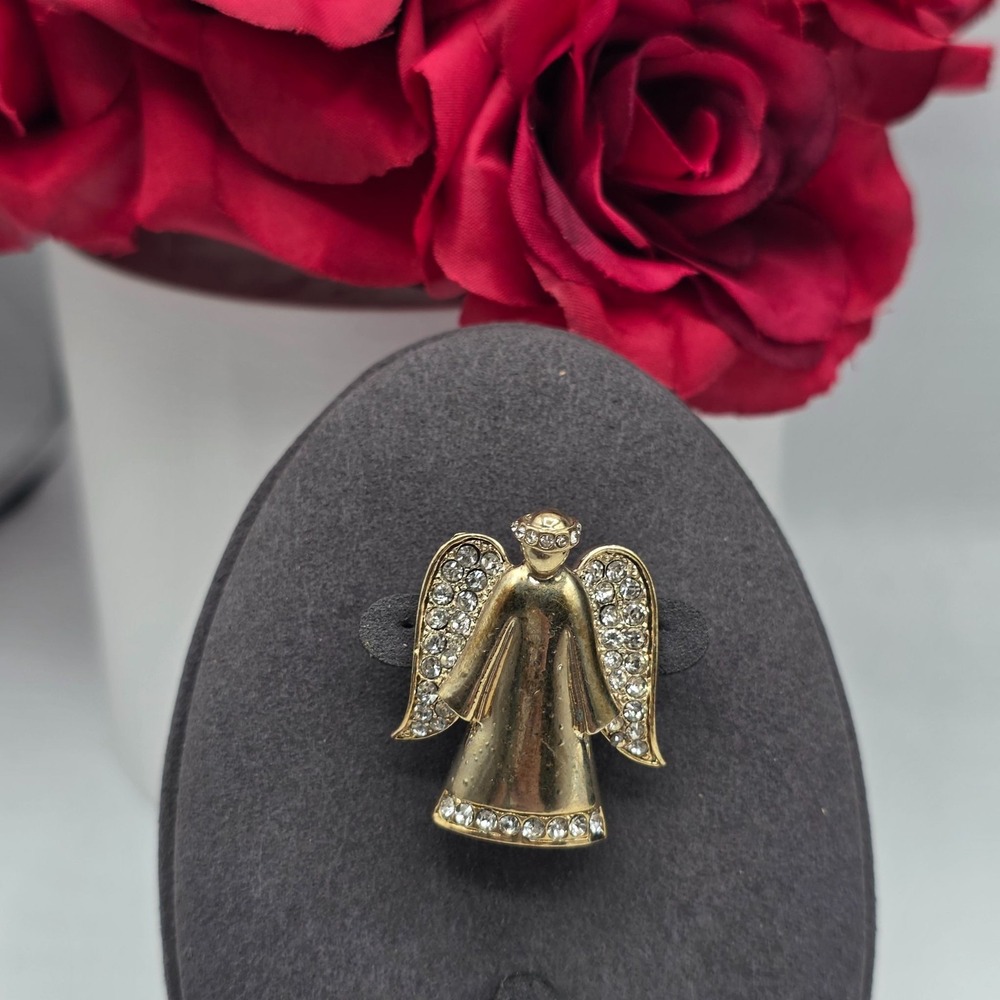 Monet Gold Tone Angel Brooch Rhinestone Wings Classic Design Jewelry Christmas